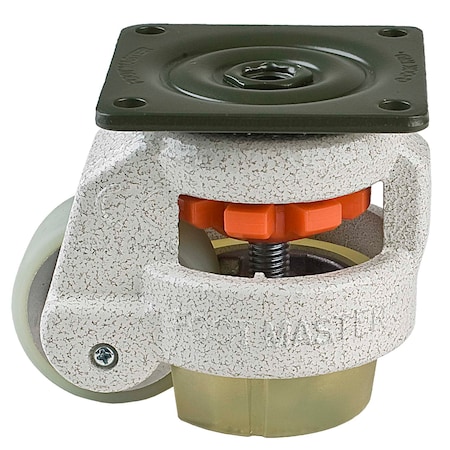Foot Master Leveling Caster, 50 mm Polyurethane Wheel, 73x73 mm Plate, Swivel, 280 kg Cap, PU Foot Pad, Ivory GD-60-F-HUP-CUR